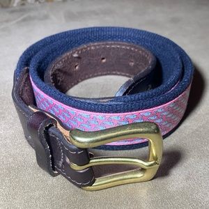SOLD Vineyard Vines Pink Whale Belt with Brass Buckle and Brown Leather